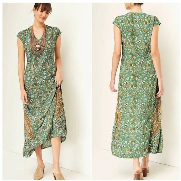 Pure Jill Printed V-neck Maxi Floral Boho Lagenlook Dress Size S - Picture 1 of 11